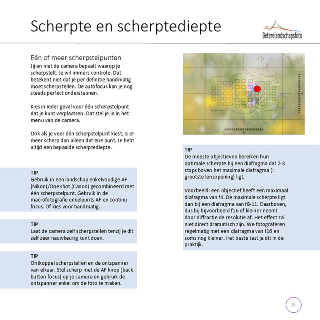 Voorbeeldpagina uit het e-book Fotograferen is een Kunst van Betere Landschapsfoto.
