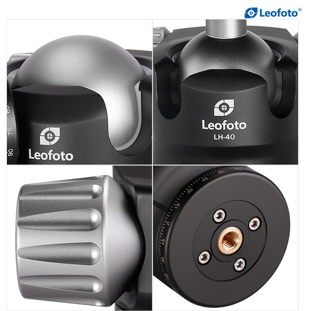 Enkele detailopnames van het Leofoto LH-40 balhoofd