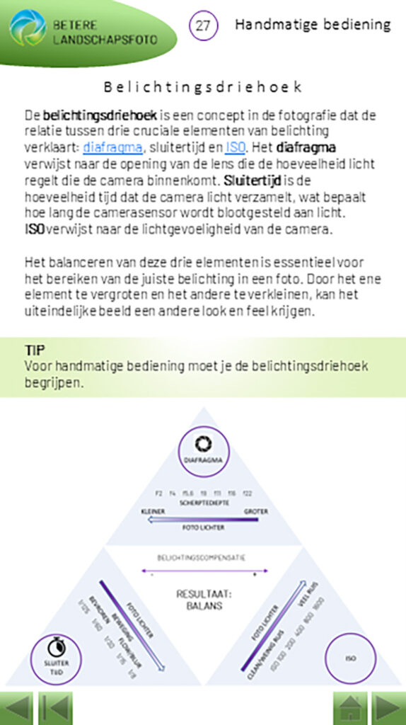 Voorbeeldscherm uit de smartphone fotografie coach.