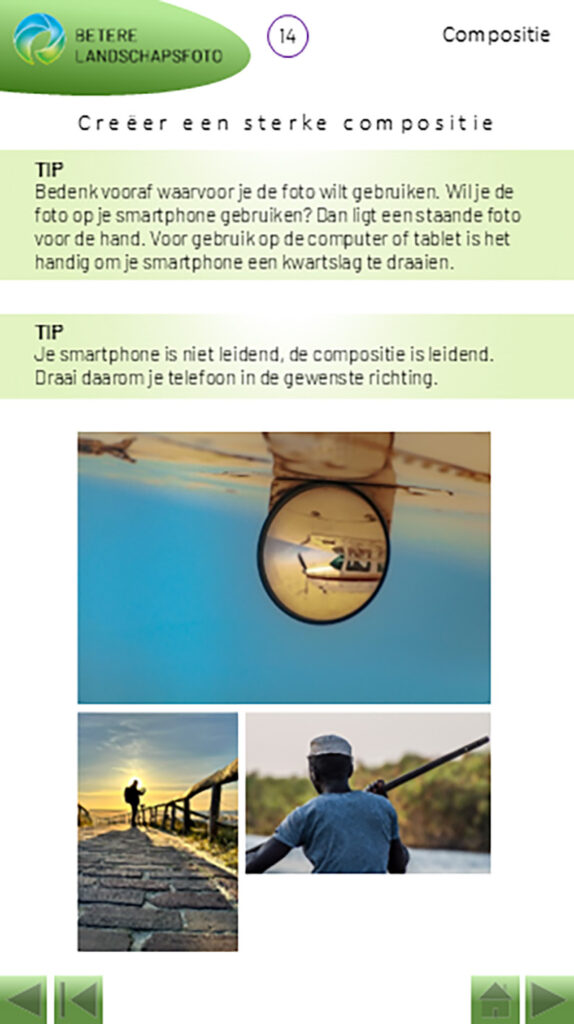 Voorbeeldscherm uit de smartphone fotografie coach.