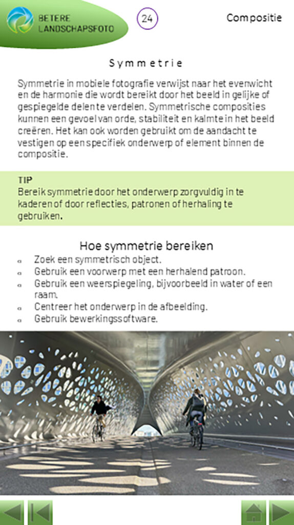 Voorbeeldscherm uit de smartphone fotografie coach.