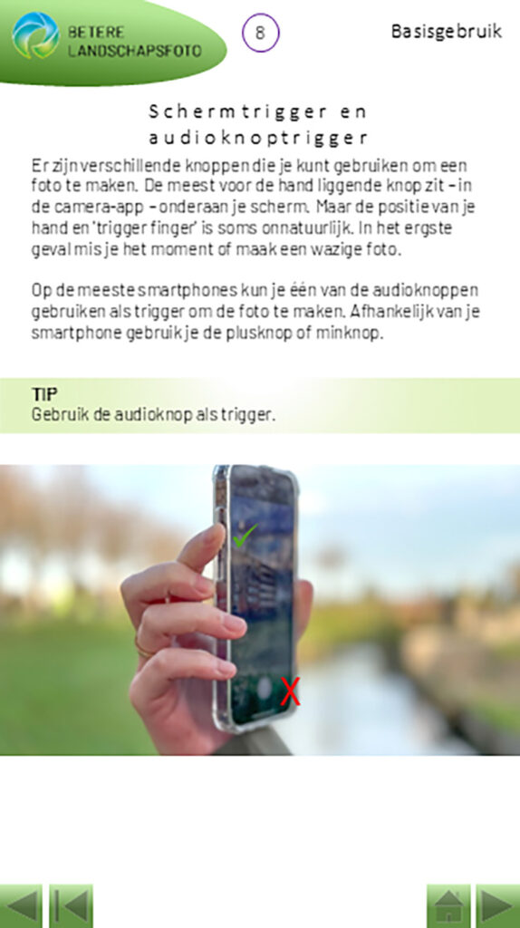 Voorbeeldscherm uit de smartphone fotografie coach.
